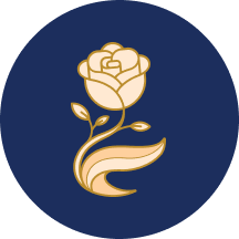Golden rose with leaves on a deep blue circle, elegant and classic