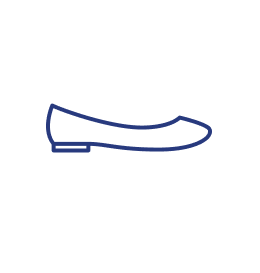 Blue line drawing of a ballet flat shoe on a white circle background, minimal and elegant style.